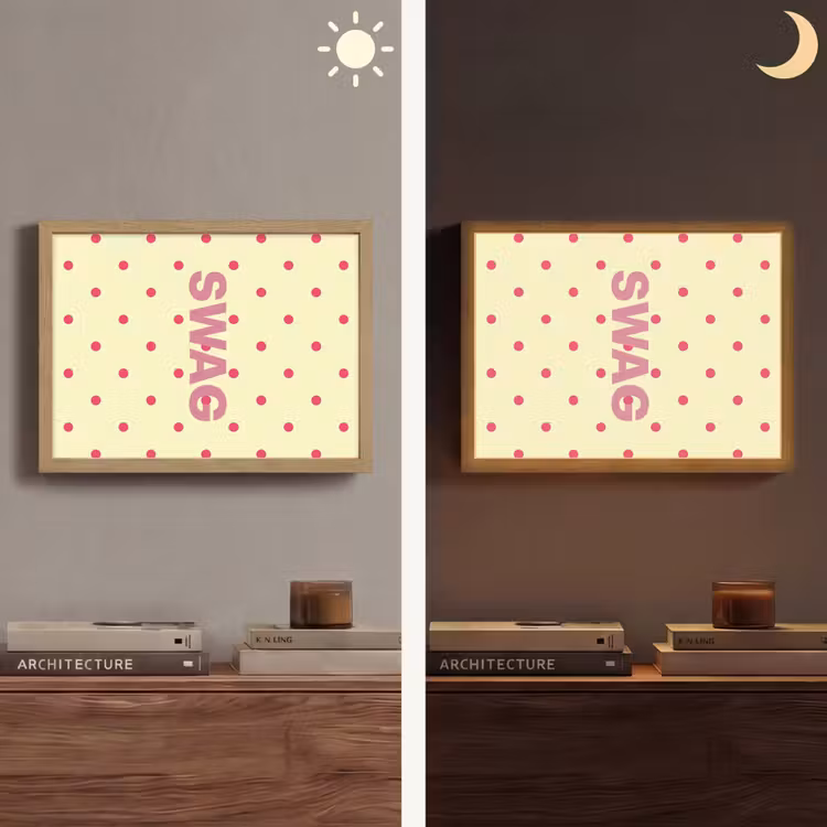 Swag - Roze - Stippen - Geel Light Box met batterij (Wandlamp) middel -sfeer3
