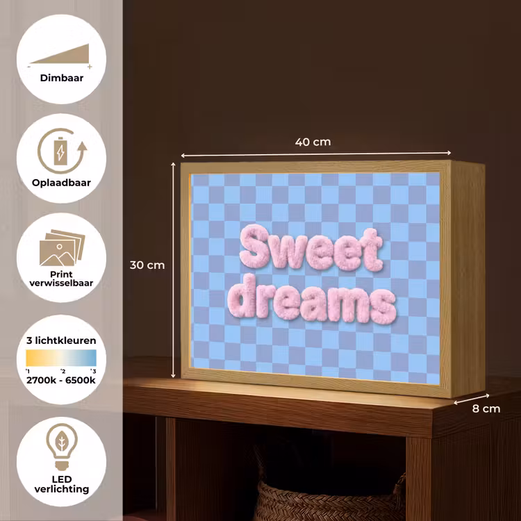 Sweet dreams - Vierkanten - Roze - Blauw Light Box met batterij (Wandlamp) middel -USP_websiteoverzichtNL