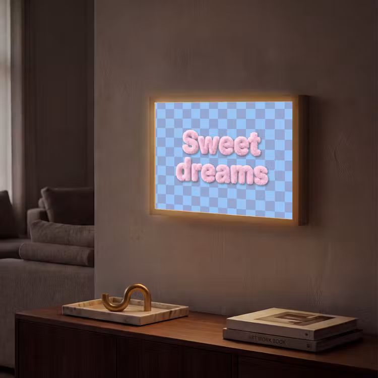 Sweet dreams - Vierkanten - Roze - Blauw Light Box met batterij (Wandlamp) middel -sfeer1