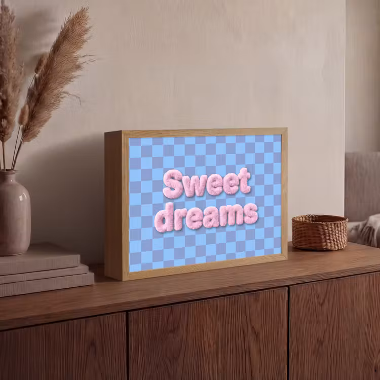 Sweet dreams - Vierkanten - Roze - Blauw Light Box met batterij (Wandlamp) middel -sfeer2