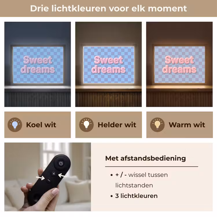 Sweet dreams - Vierkanten - Roze - Blauw Light Box met batterij (Wandlamp) middel -USP_lichtkleurNL