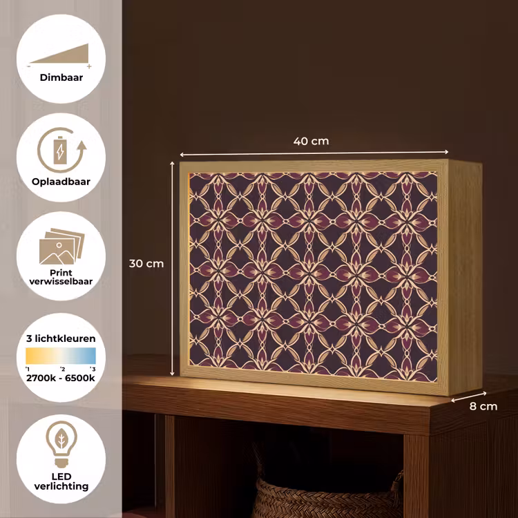 Symmetrisch - Tegel - Burgundy Light Box met batterij (Wandlamp) middel 907 -USP_websiteoverzichtNL