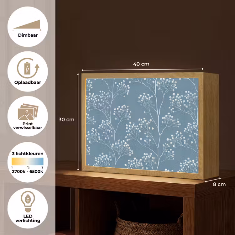 Takken - Bessen - Patroon - Lichtblauw Light Box met batterij (Wandlamp) middel 907 -USP_websiteoverzichtNL