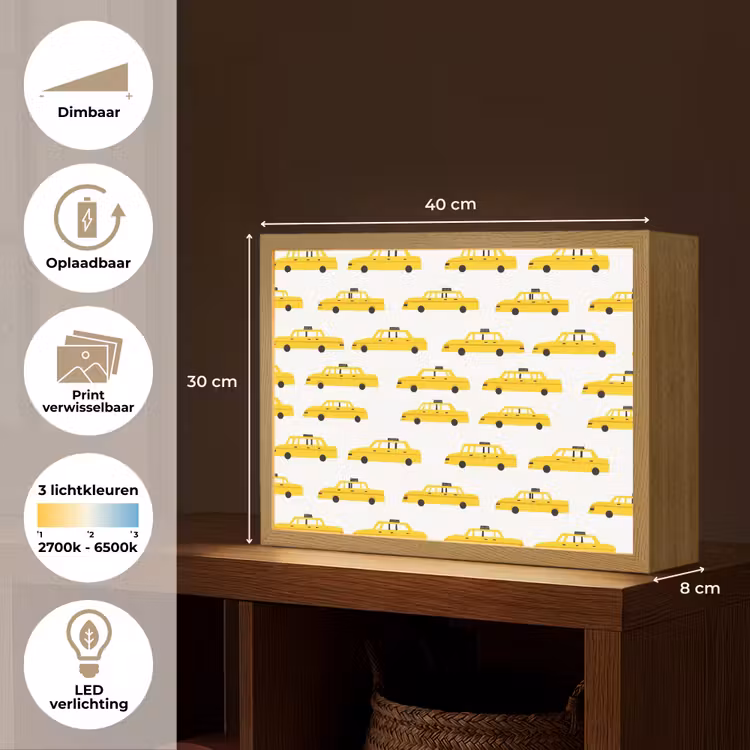 Taxi - Iconisch - Geel Light Box met batterij (Wandlamp) middel 907 -USP_websiteoverzichtNL