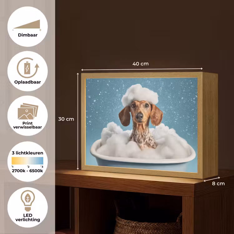 Teckel - Bad - Schuim - Waterdruppels Light Box met batterij (Wandlamp) middel -USP_websiteoverzichtNL