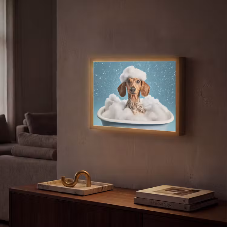 Teckel - Bad - Schuim - Waterdruppels Light Box met batterij (Wandlamp) middel -sfeer1