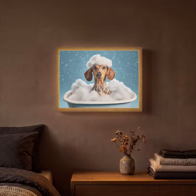 Teckel - Bad - Schuim - Waterdruppels Light Box met batterij (Wandlamp) middel -sfeer4