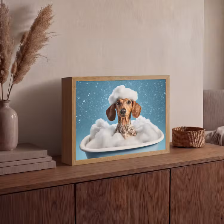 Teckel - Bad - Schuim - Waterdruppels Light Box met batterij (Wandlamp) middel -sfeer2
