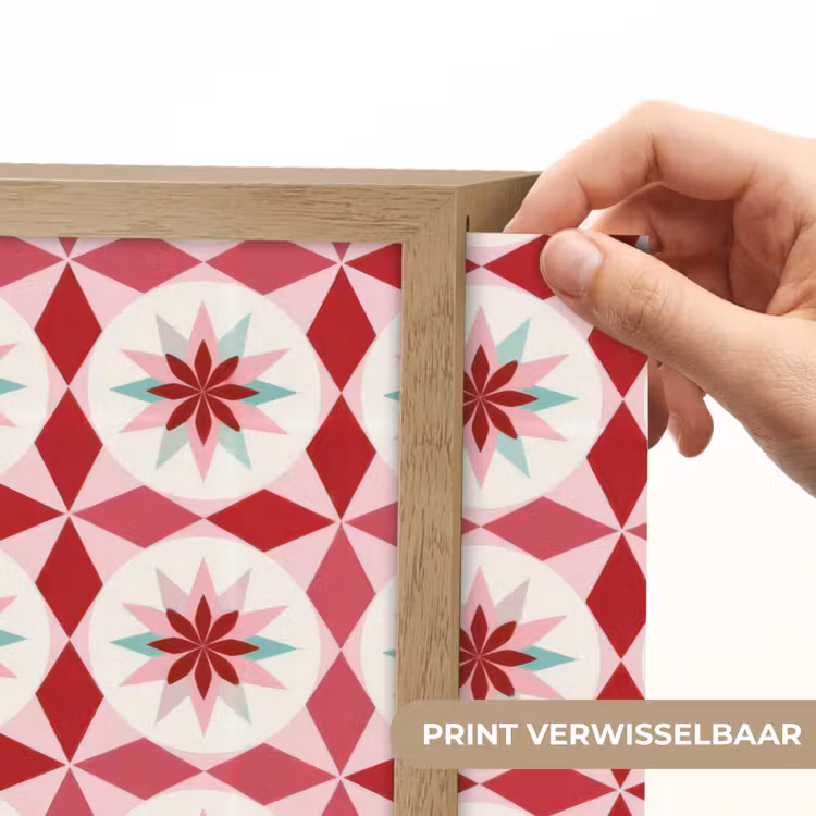 Tegelpatroon - Sterren - Retro - Roze - Mintgroen Light Box met batterij (Wandlamp) middel 907 -USP_websiteprintNL