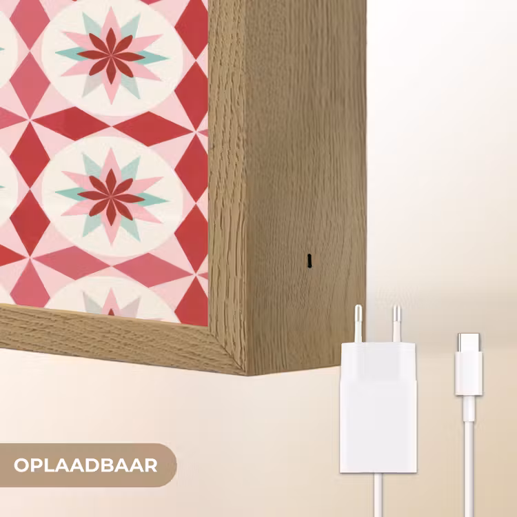 Tegelpatroon - Sterren - Retro - Roze - Mintgroen Light Box met batterij (Wandlamp) middel 907 -USP_websiteoplaadbaarNL