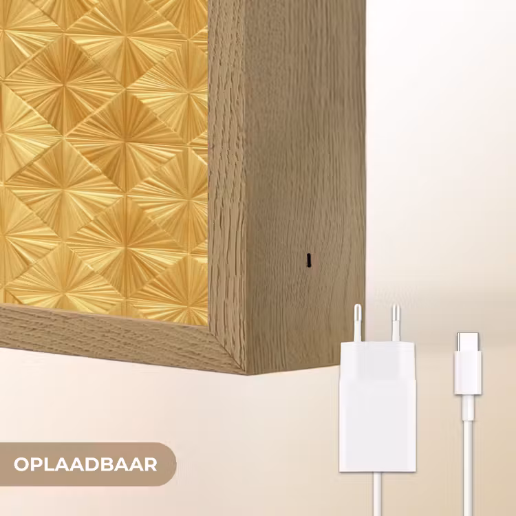 Tegels - Geometrisch - Reliëf - Goud Light Box met batterij (Wandlamp) middel 907 -USP_websiteoplaadbaarNL