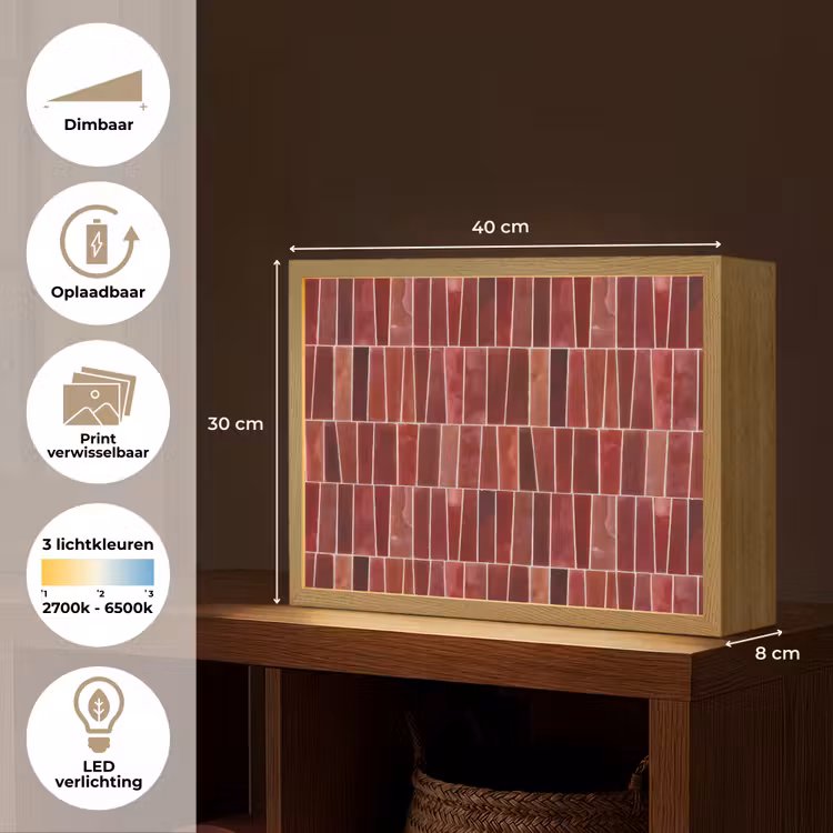 Tegels - Modern - Structuur - Dieprood Light Box met batterij (Wandlamp) middel 907 -USP_websiteoverzichtNL