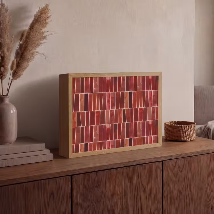 Tegels - Modern - Structuur - Dieprood Light Box met batterij (Wandlamp) middel 907 -sfeer2