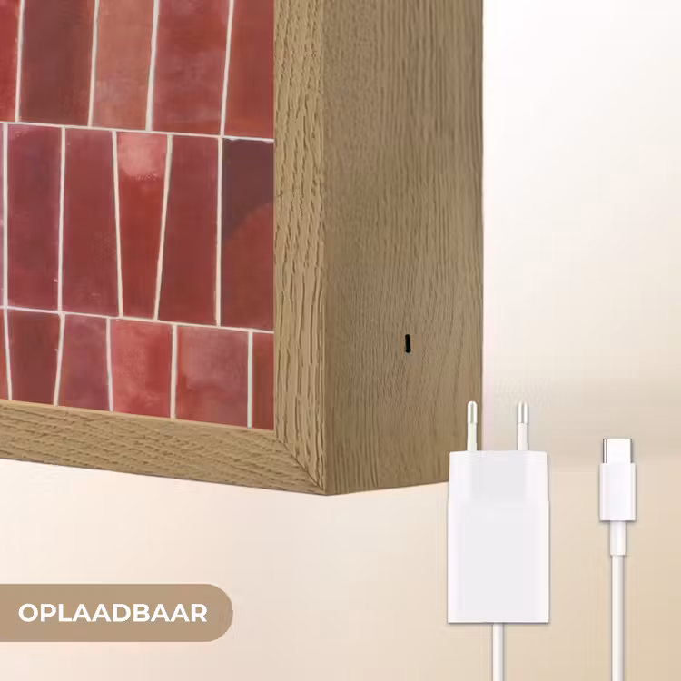Tegels - Modern - Structuur - Dieprood Light Box met batterij (Wandlamp) middel 907 -USP_websiteoplaadbaarNL
