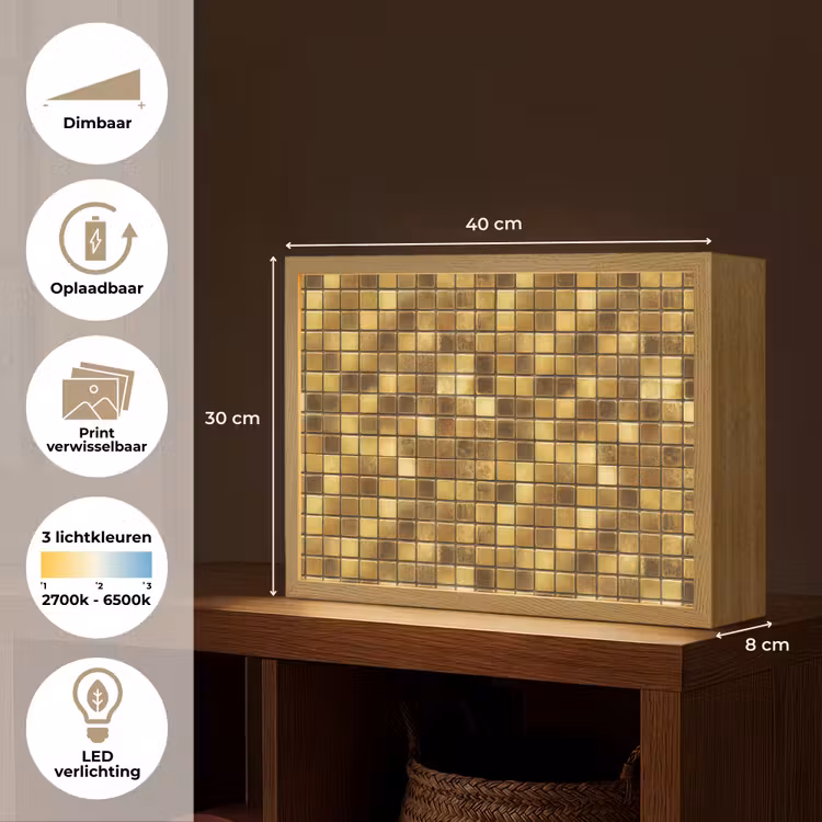 Tegels - Mozaïek - Luxe - Warm Goud Light Box met batterij (Wandlamp) middel 907 -USP_websiteoverzichtNL
