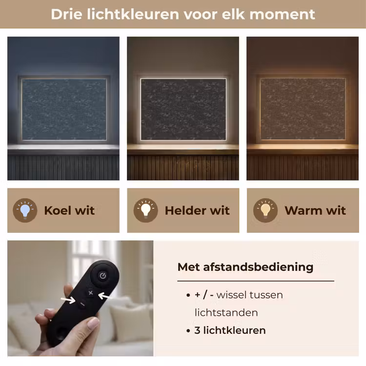 Tegels - Patroon - Marmer - Zwart Light Box met batterij (Wandlamp) middel 907 -USP_lichtkleurNL