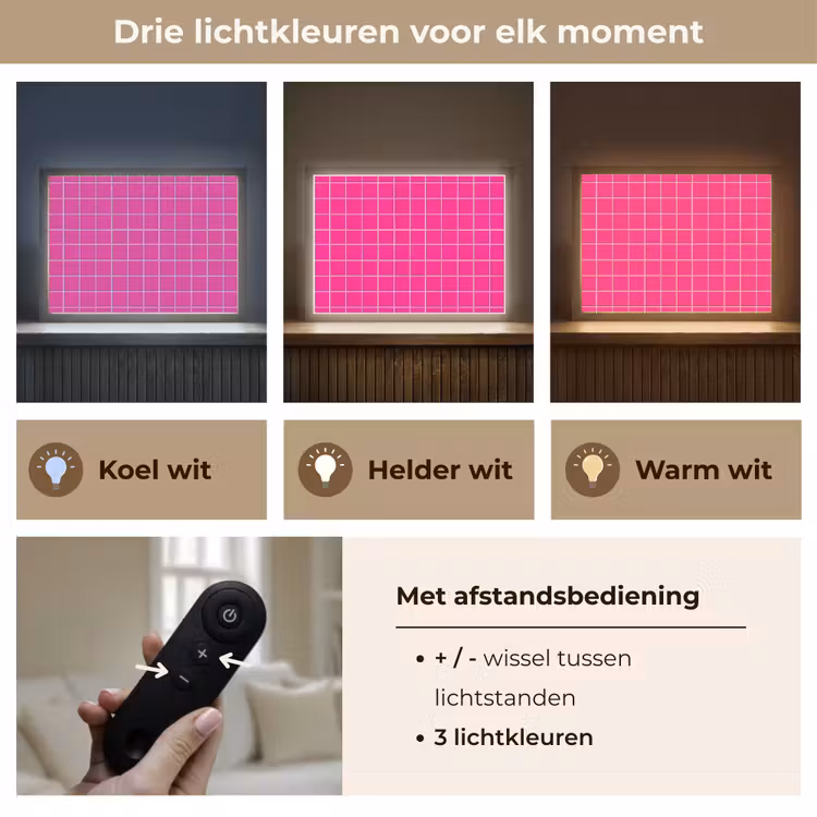 Tegels - Vierkant - Fuchsia Light Box met batterij (Wandlamp) middel 907 -USP_lichtkleurNL