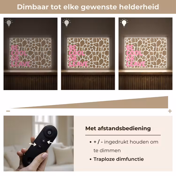 Tekst - Be cool or leave - Roze - Giraffenprint Light Box met batterij (Wandlamp) middel -USP_dimbaarNL