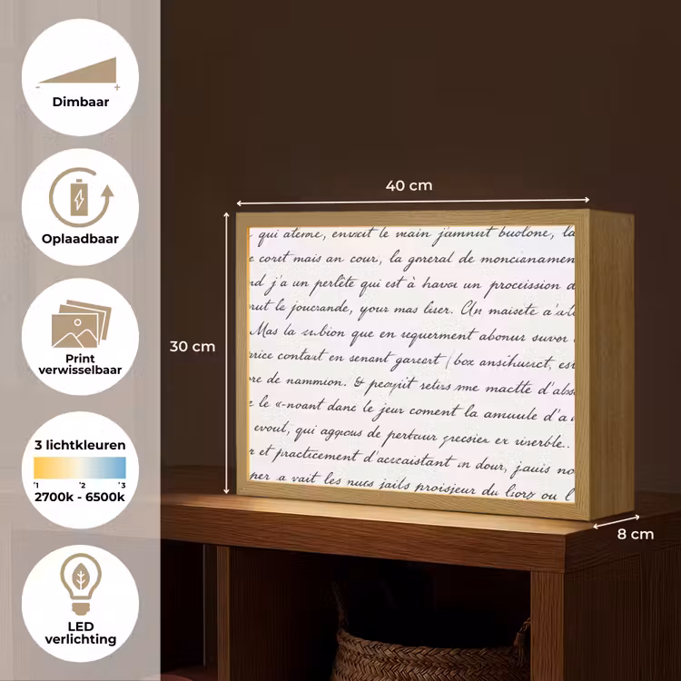 Tekst - Handschrift - Klassiek - ZwartWit Light Box met batterij (Wandlamp) middel -USP_websiteoverzichtNL
