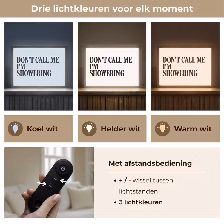 Tekst - Modern - Zwart - Wit Light Box met batterij (Wandlamp) middel -USP_lichtkleurNL