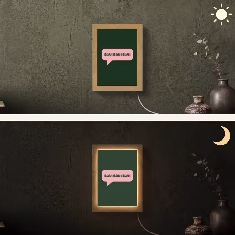 Tekstwolk - BLAH BLAH BLAH - Roze Light Box met kabel (Wandlamp) klein -sfeer3