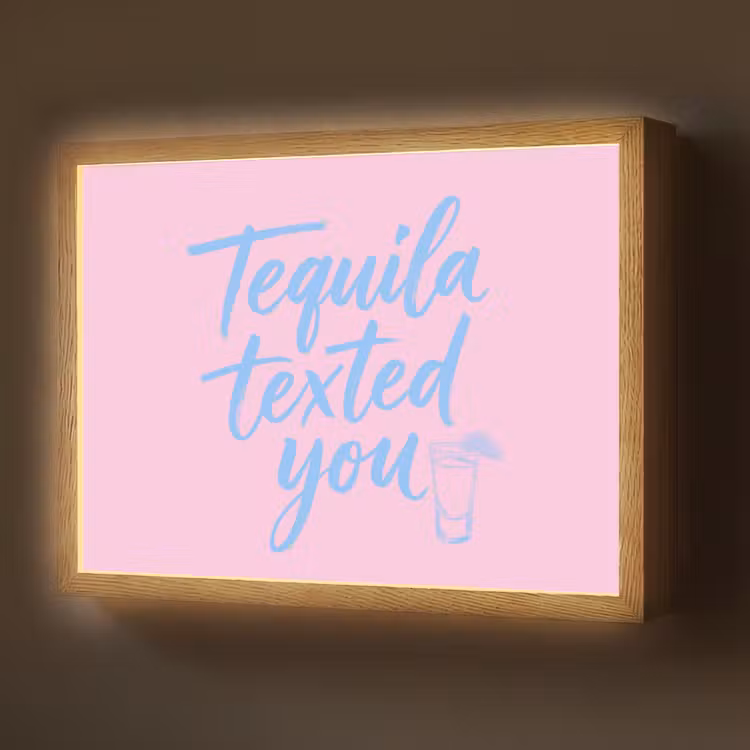 Tequila texted you - Roze - Blauw Light Box met batterij (Wandlamp) middel -z3d_website