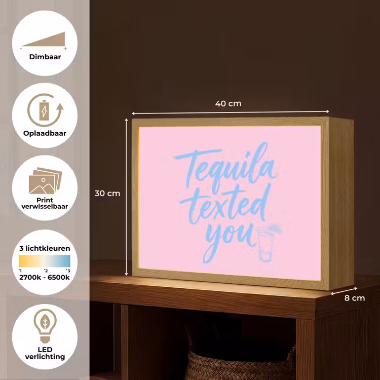 Tequila texted you - Roze - Blauw Light Box met batterij (Wandlamp) middel -USP_websiteoverzichtNL