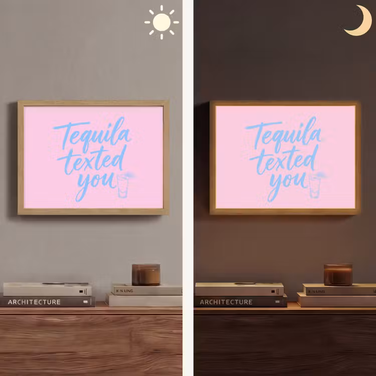 Tequila texted you - Roze - Blauw Light Box met batterij (Wandlamp) middel -sfeer3