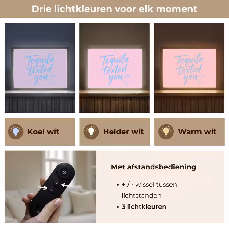 Tequila texted you - Roze - Blauw Light Box met batterij (Wandlamp) middel -USP_lichtkleurNL