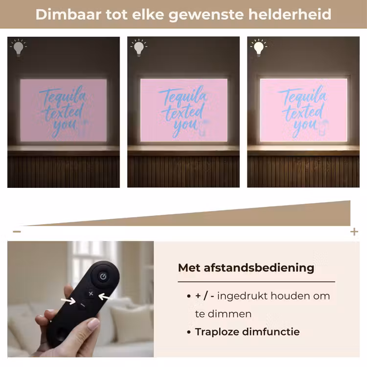 Tequila texted you - Roze - Blauw Light Box met batterij (Wandlamp) middel -USP_dimbaarNL