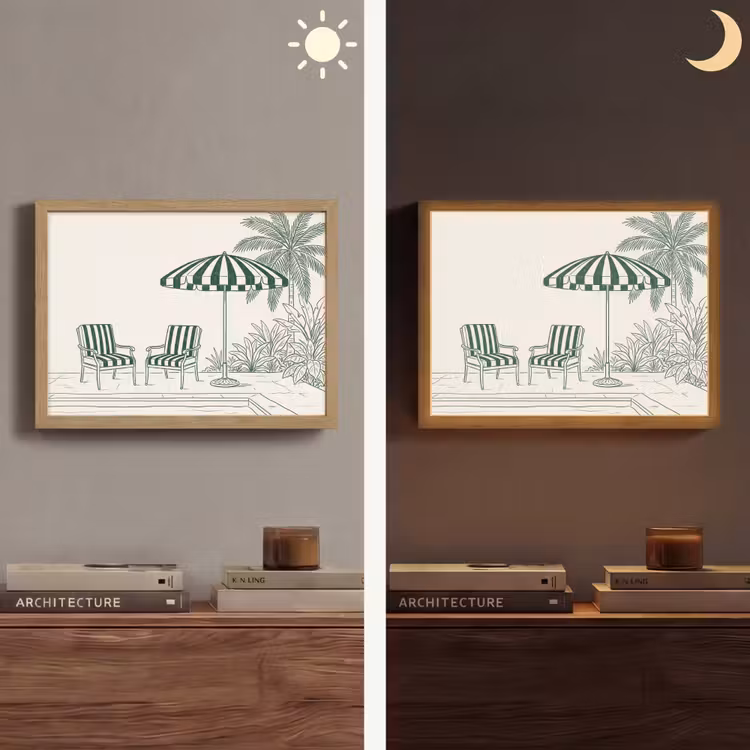 Terras - Illustratie - Groen Light Box met batterij (Wandlamp) middel -sfeer3