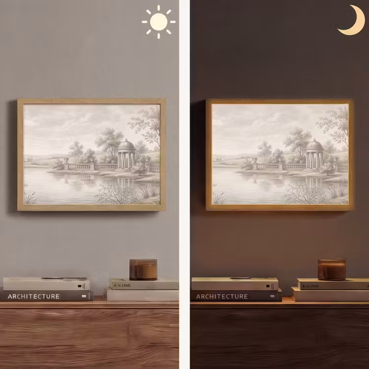 Terras - Water - Natuur - Landschap Light Box met batterij (Wandlamp) middel -sfeer3