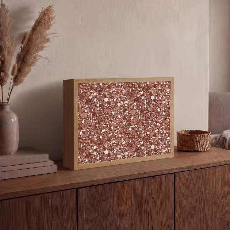 Terrazzo - Patroon - Steentextuur - Roodbruin Light Box met batterij (Wandlamp) middel 907 -sfeer2