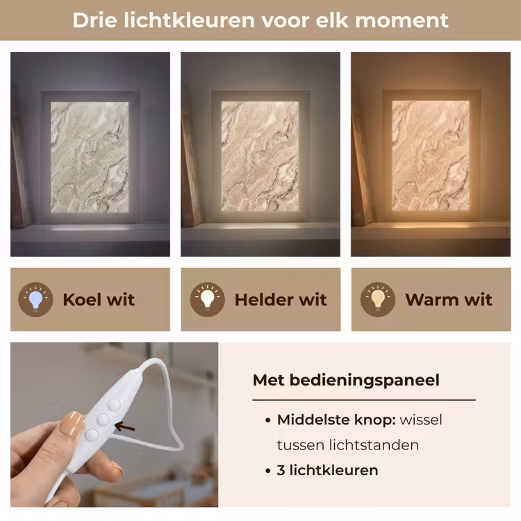 Textuur - Aders - Abstract - Modern - Beige Light Box met kabel (Wandlamp) klein -USP_lichtkleurNL