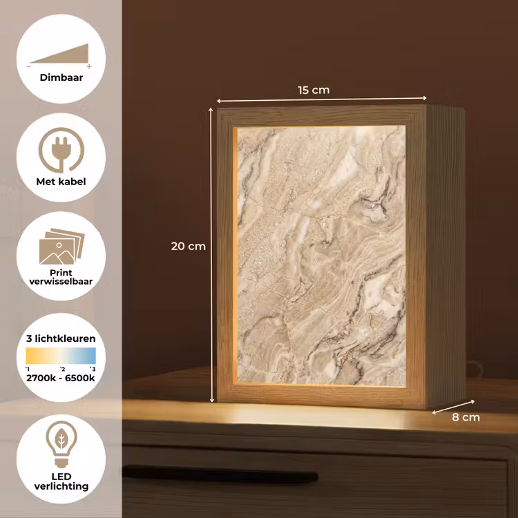 Textuur - Aders - Abstract - Modern - Beige Light Box met kabel (Wandlamp) klein -USP_websiteoverzichtNL