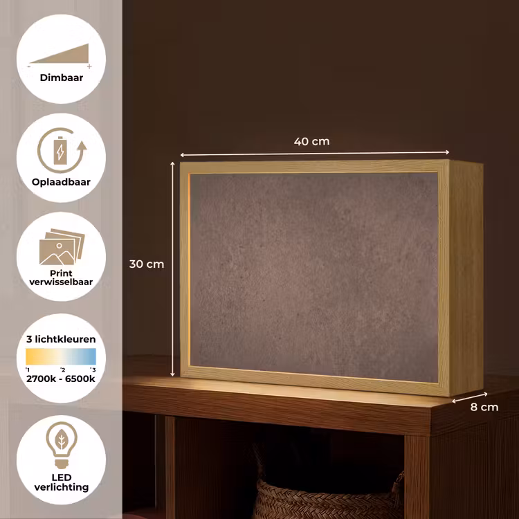 Textuur - Beton - Abstract - Donker - Bruin Light Box met batterij (Wandlamp) middel -USP_websiteoverzichtNL