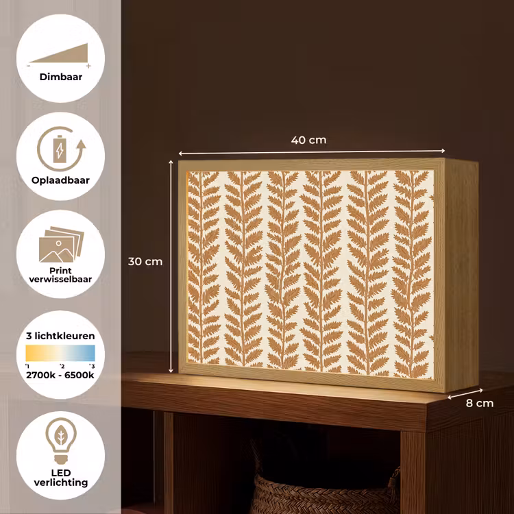Textuur - Bladeren - Oker Light Box met batterij (Wandlamp) middel 907 -USP_websiteoverzichtNL