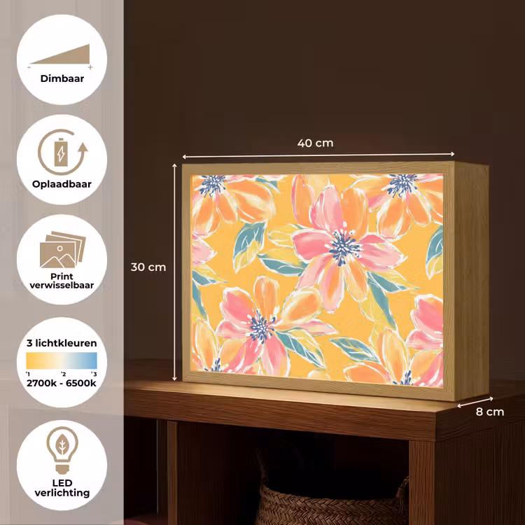 Textuur - Bloemen - Kleurrijk Light Box met batterij (Wandlamp) middel 907 -USP_websiteoverzichtNL
