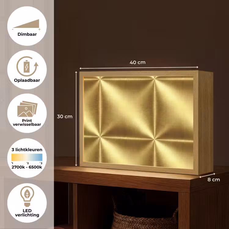 Textuur - Geborsteld Goud - Industrieel - Metallic Light Box met batterij (Wandlamp) middel 907 -USP_websiteoverzichtNL