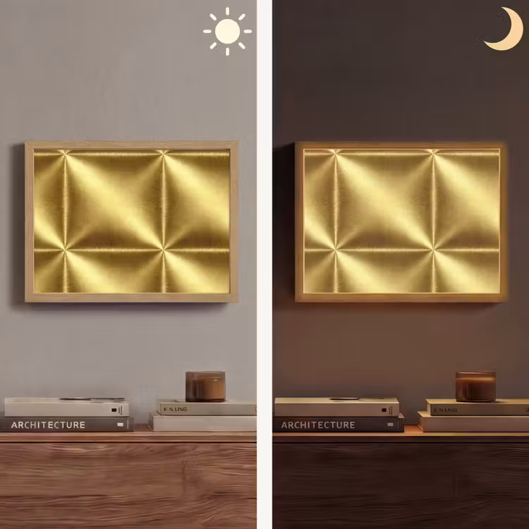 Textuur - Geborsteld Goud - Industrieel - Metallic Light Box met batterij (Wandlamp) middel 907 -sfeer3
