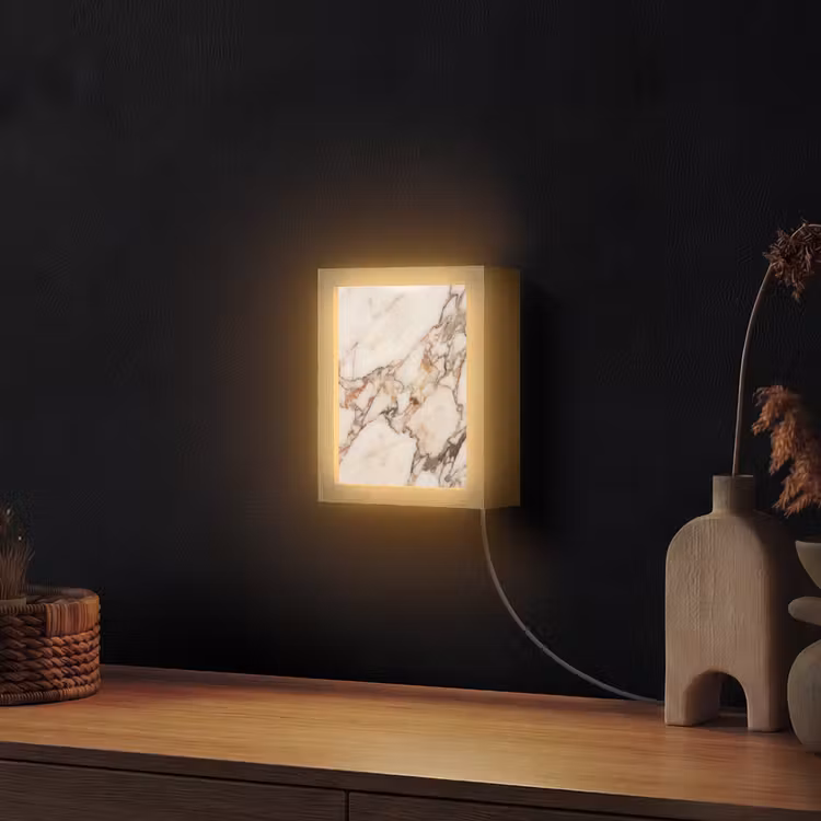Textuur - Gesteente - Aderen - Abstract - Wit Light Box met kabel (Wandlamp) klein -sfeer1