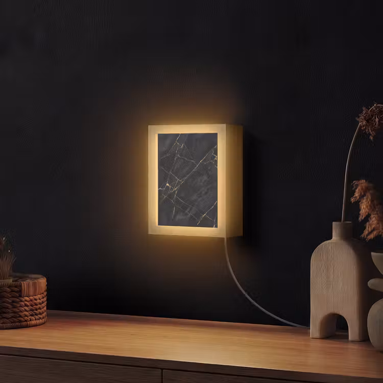 Textuur - Gouden lijnen - Abstract - Modern - Zwart Light Box met kabel (Wandlamp) klein -sfeer1