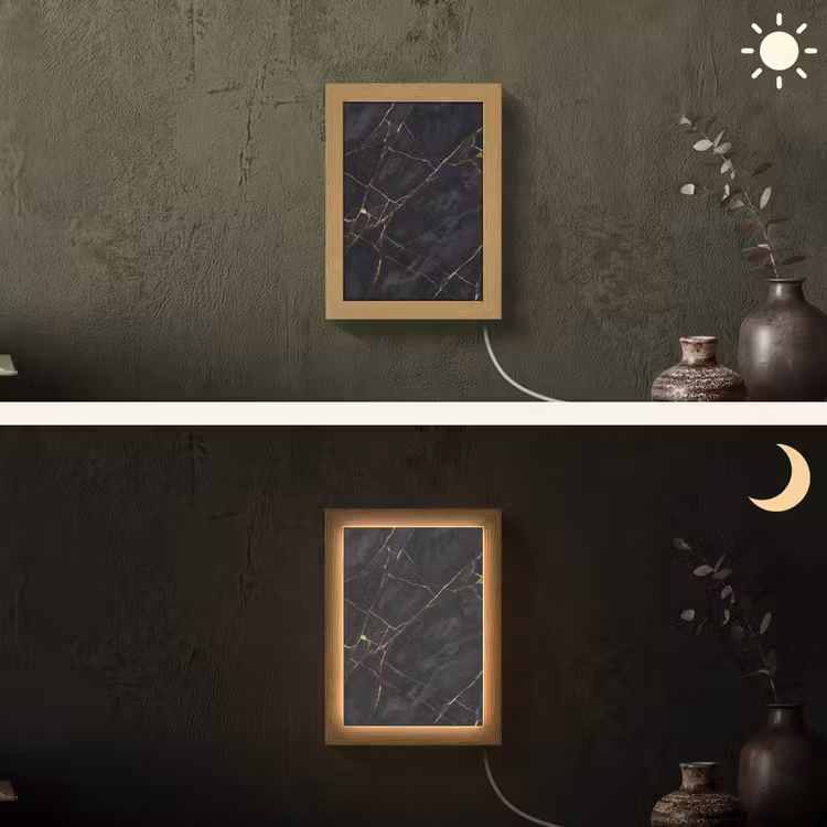 Textuur - Gouden lijnen - Abstract - Modern - Zwart Light Box met kabel (Wandlamp) klein -sfeer3