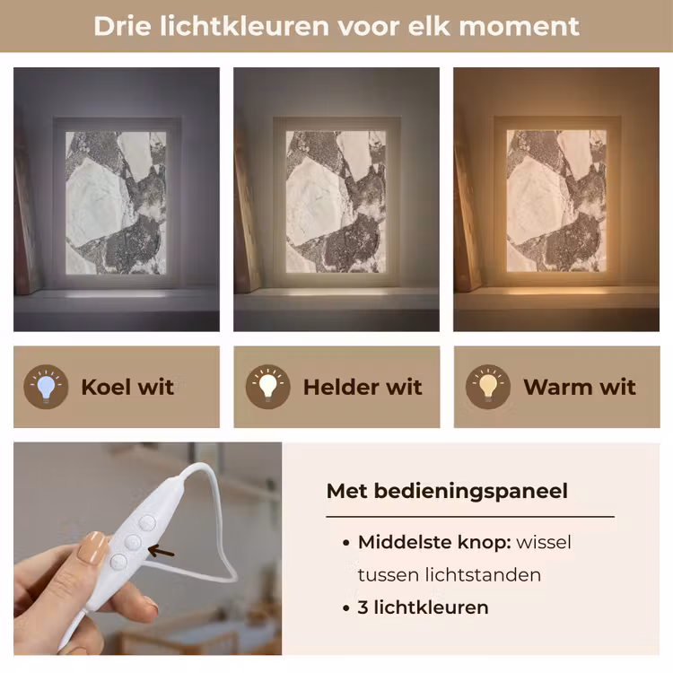 Textuur - Marmer - Abstract - Beige - Bruin Light Box met kabel (Wandlamp) klein -USP_lichtkleurNL