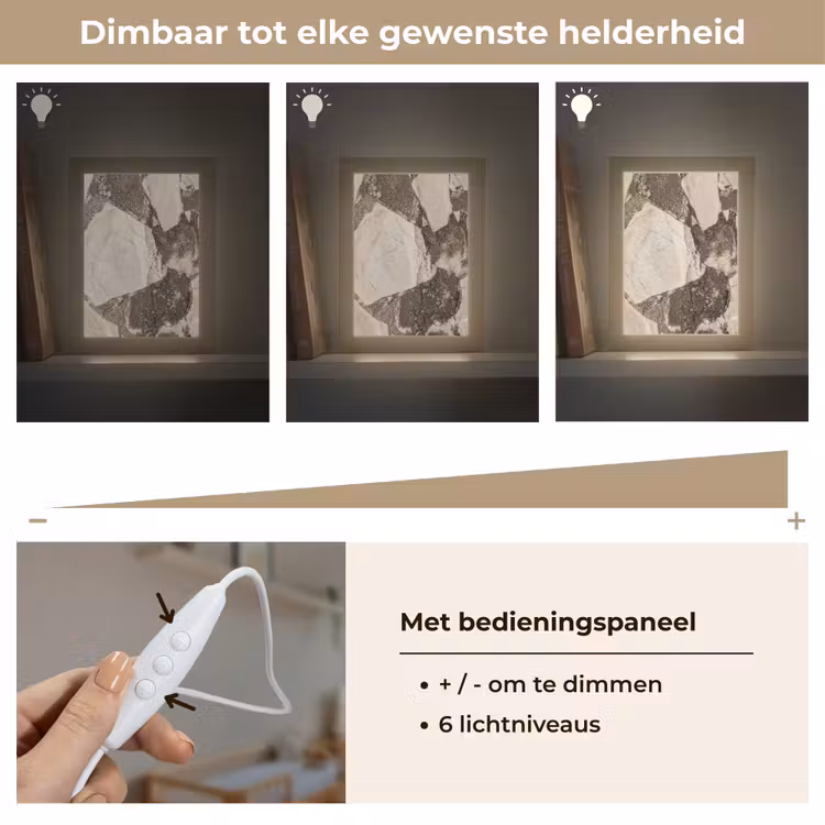 Textuur - Marmer - Abstract - Beige - Bruin Light Box met kabel (Wandlamp) klein -USP_dimbaarNL