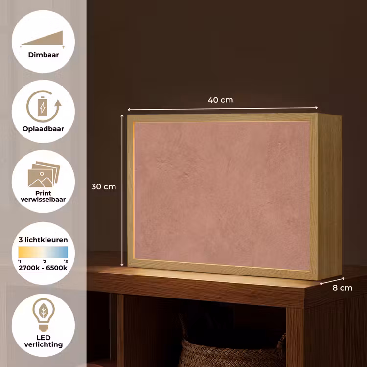 Textuur - Roodbruin - Grof - Modern Light Box met batterij (Wandlamp) middel -USP_websiteoverzichtNL