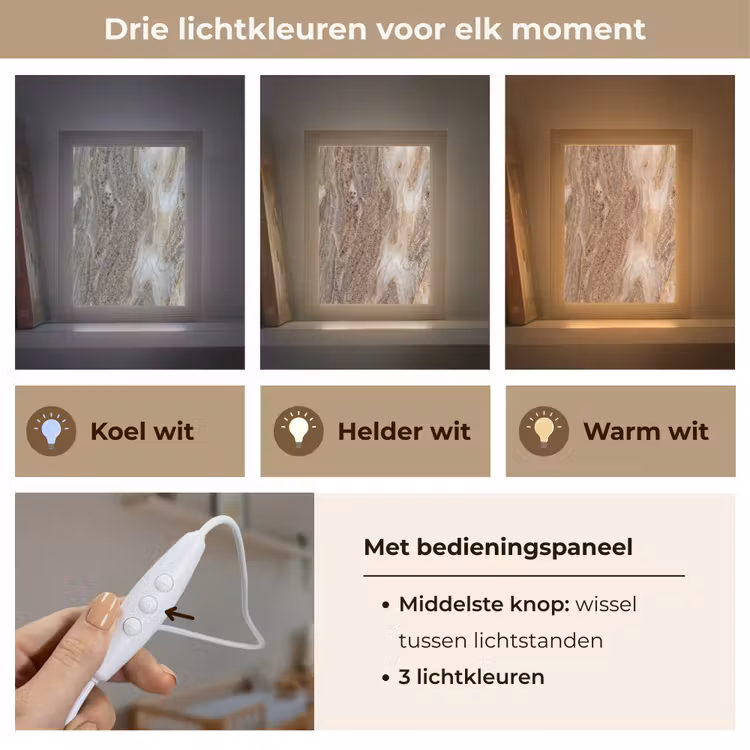 Textuur - Steen - Abstract - Beige Light Box met kabel (Wandlamp) klein -USP_lichtkleurNL