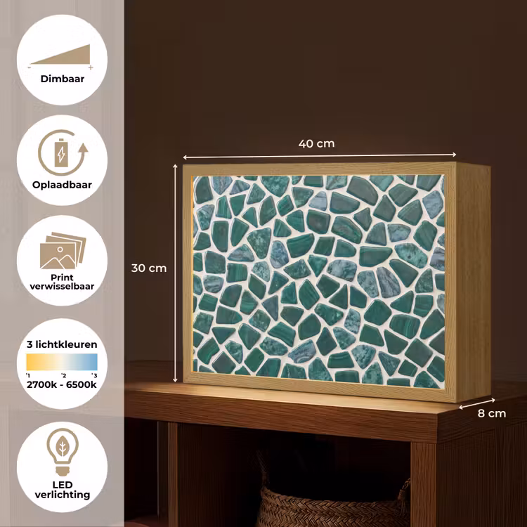 Textuur - Steen - Groen - Abstract - Patroon Light Box met batterij (Wandlamp) middel -USP_websiteoverzichtNL