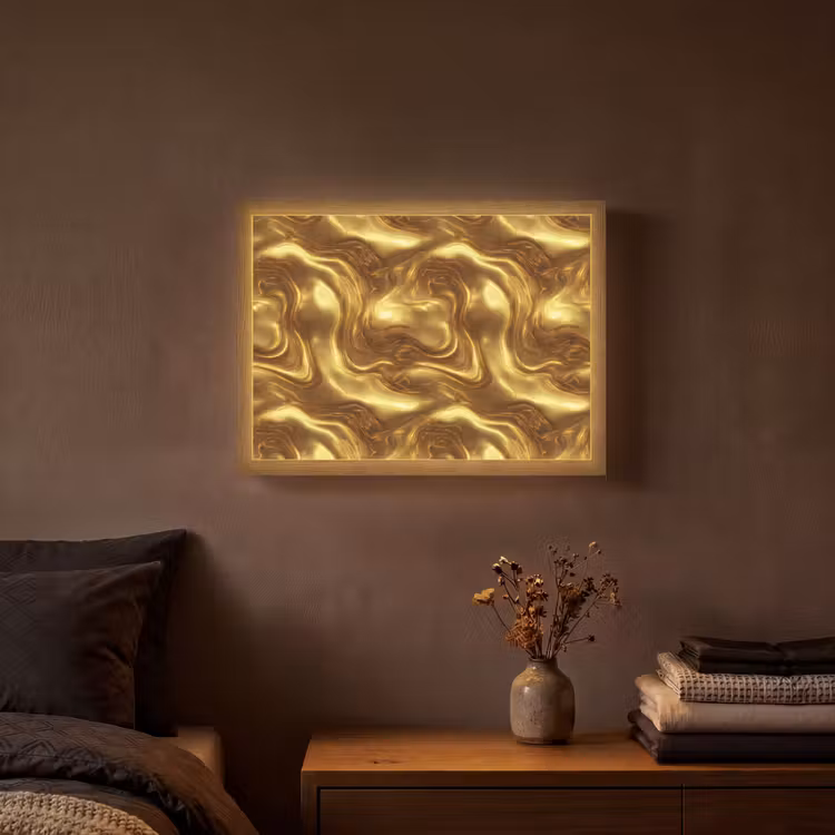 Textuur - Vloeibaar - Organisch - Goud Light Box met batterij (Wandlamp) middel 907 -sfeer4