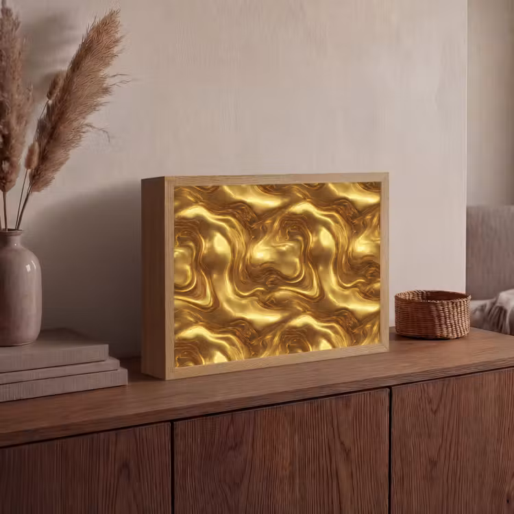 Textuur - Vloeibaar - Organisch - Goud Light Box met batterij (Wandlamp) middel 907 -sfeer2